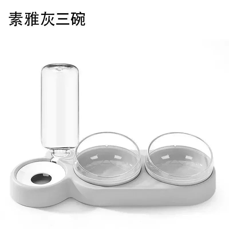 Pet Cat Food Bowl, Splash - Water proof, Three Bowl Neck Protection, Automatic Feeder, Water Storage Dispenser