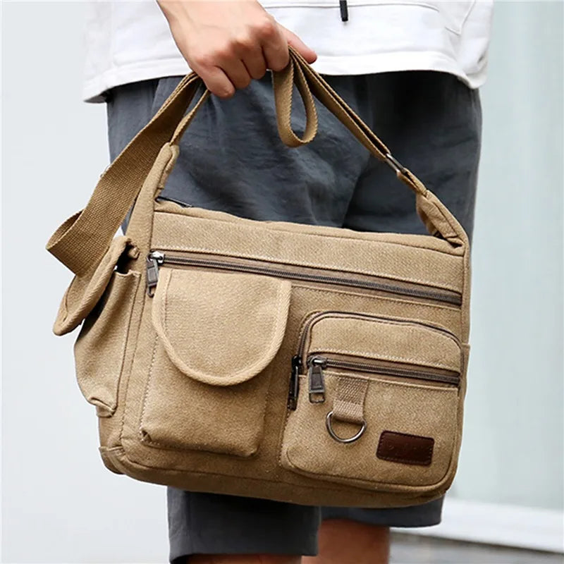 Men Canvas Shoulder Bags Casual Tote Travel Men's Crossbody Bag.