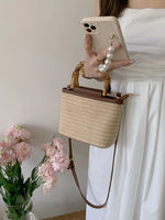 Simple Hand Knitted Women's Travel Handbags Fashion Wooden Handle Ladies Shoulder Bag.