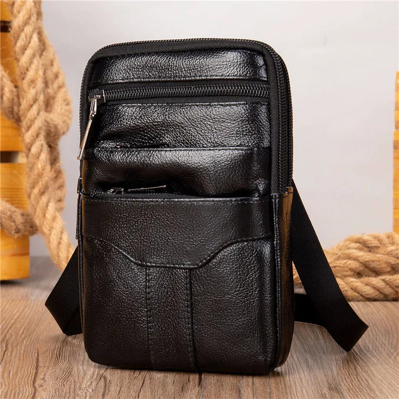 Men PU Leather Shoulder Male Fanny Pack High Quality Messenger Bags Men's Fashion Business Belt Bag Small Briefcase Waist