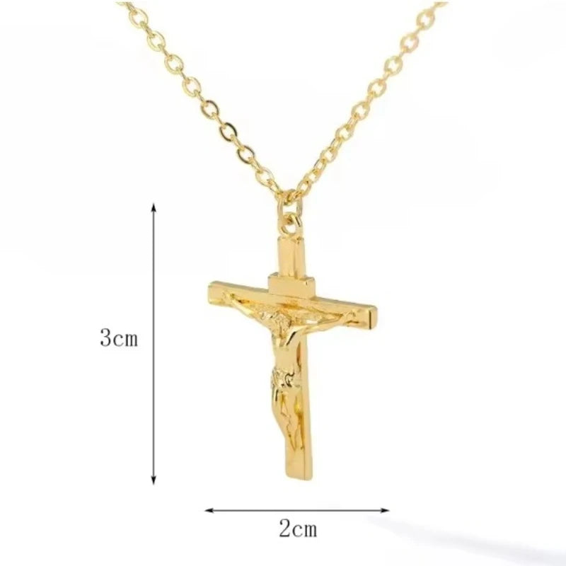 Metal Steel Cross Necklace Imitation Gold plated Religious Pendant Unisex Church Jewelry Gift Christian Jesus Cross Necklace