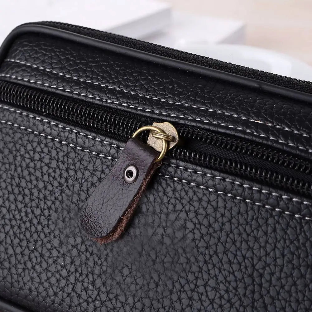 Man Multi-Function Mini Waist Bag PU Leather Double Layer Zipper Phone Card Bag Men's Packs Belt Messager Shoulder Bags