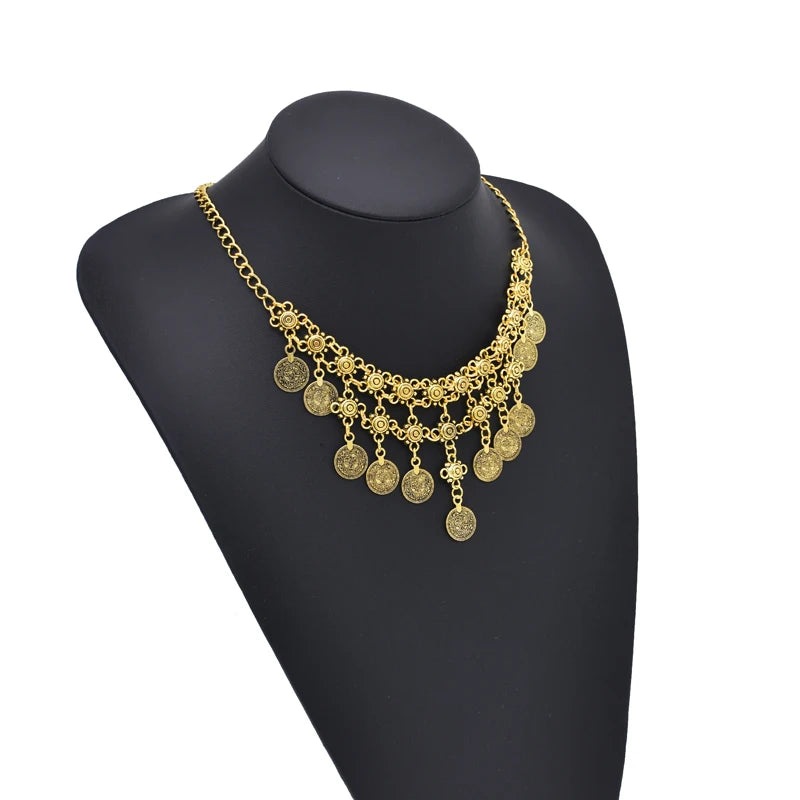 Vintage Coin Women Necklace Tassel Bohemian Ethnic Charms Chains Chokers Necklaces Statement Gypsy Turkish Feminina