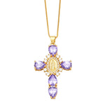Jesus Cross Necklace for Women Men Retro Copper Zircon Colorful Cross Virgin Mary Pendants Jewelry