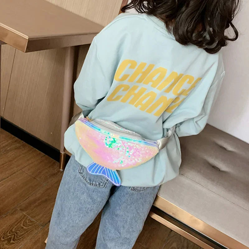 Fashion Kids Bag Sequin Fanny Pack for Girl- Coin Purse Small Belt Bag Shiny Mermaid Waist Pack Children Beach Bags