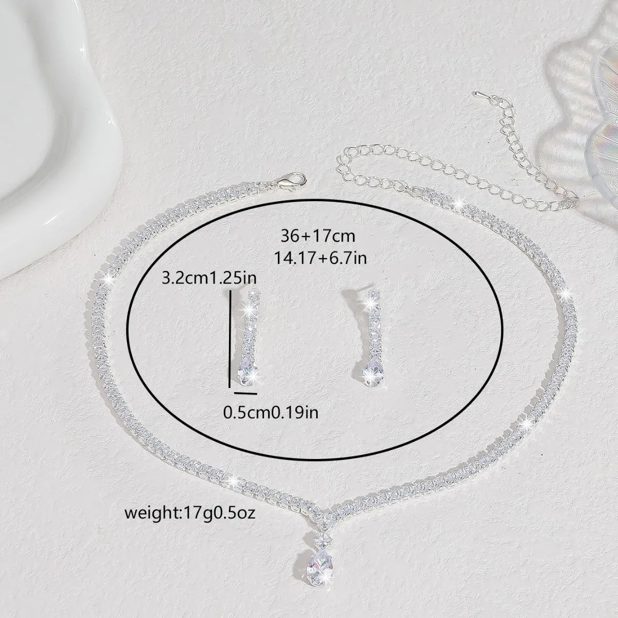 Cross-Border Jewelry, Women'S Fashion Water Drop Crystal Zircon Necklace Earrings Set