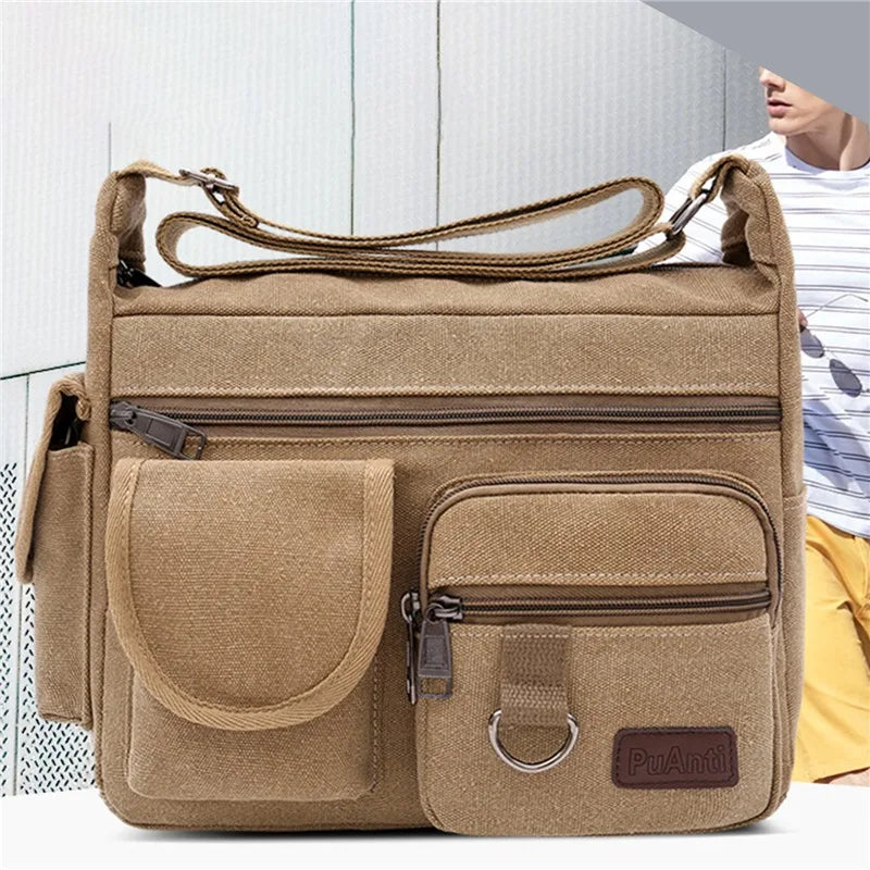 Men Canvas Shoulder Bags Casual Tote Travel Men's Crossbody Bag.