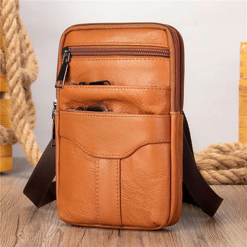 Men PU Leather Shoulder Male Fanny Pack High Quality Messenger Bags Men's Fashion Business Belt Bag Small Briefcase Waist