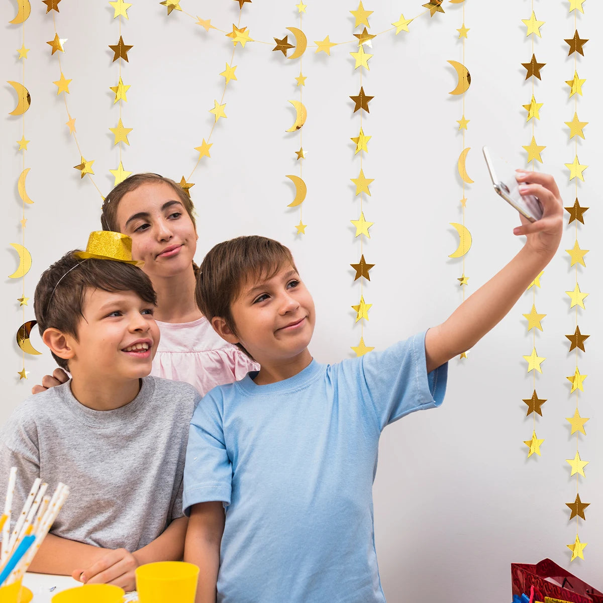 Ramadan Gold Glitter Moon Star Hanging Garland Eid Mubarak Home Decor Ramadan Kareem Islamic Muslim Party Eid Al-Fitr Gifts