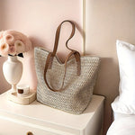 Chic Handbag Beige Large-Capacity Woven Handbag
