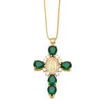 Jesus Cross Necklace for Women Men Retro Copper Zircon Colorful Cross Virgin Mary Pendants Jewelry