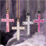 New Fashion Necklaces Female Pendants Gold Multi Color Crystal Jesus Cross Pendant For Women