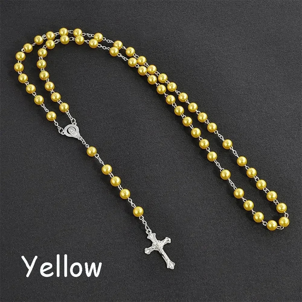 Fashion Vintage Cross Necklace Rosary Beads Chain Jesus Crucifix Virgin Mary Pendant Chain Jewelry Necklace