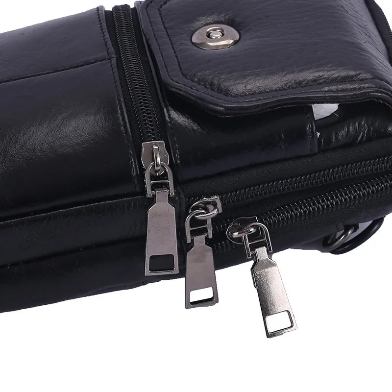 Men Leather Waist Bag Large Capacity Belt Bag Brown Shoulder Bags Crossbody Bags Multi-layer Buckle Mobile Phone Bag Bum Pouch