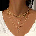 Cross Necklace Triple Chain Statement Necklace with Zircon Crystal Cross Pendant Jewelry Gifts for Women & Teen Girls.