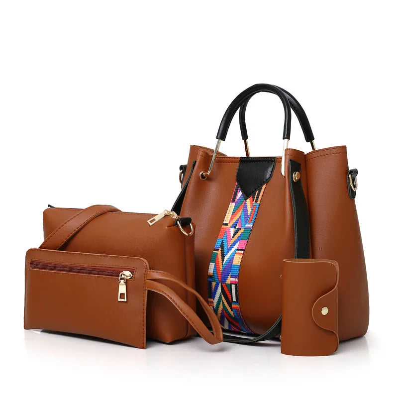 Women's Handbag New Fashion 4-Piece Set Tote Shoulder Crossbody Bag.