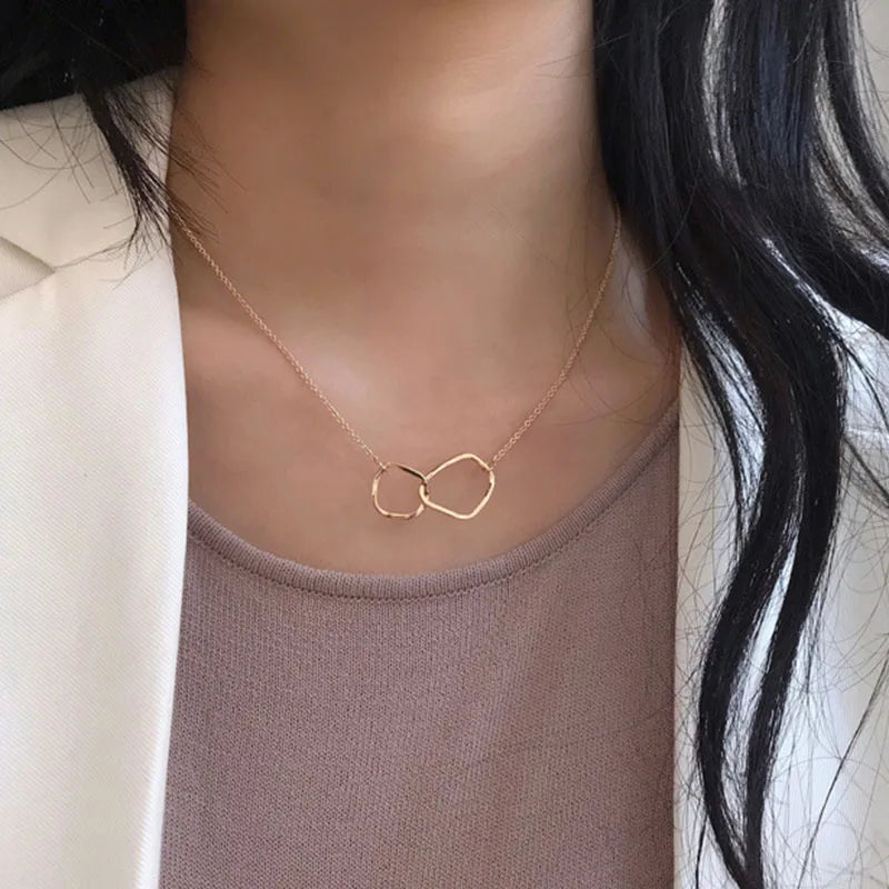 Two Round Shaped Necklaces Female Exquisite Geometric Chain Choker Neck Birthday Gift for Ladies Fashion Jewelry