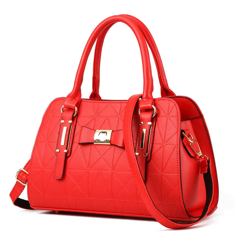 Large Capacity Butterfly Knot Women's Handbag Fashionable Embossed PU Leather.