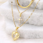 Women's High-End Heart-Shaped Necklace with Zircon Cross Pendant Stainless Steel Collarbone Chain Fashionable Jewelry