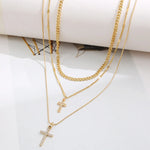 Cross Necklace Triple Chain Statement Necklace with Zircon Crystal Cross Pendant Jewelry Gifts for Women & Teen Girls.