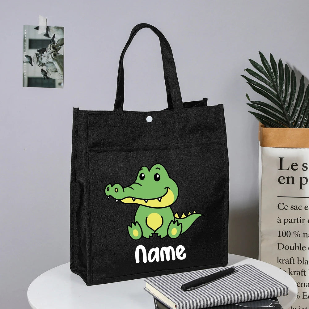 Personalized Kids Library Tote Bags Homeschool Cute Animal with Name Reading Books Bag.