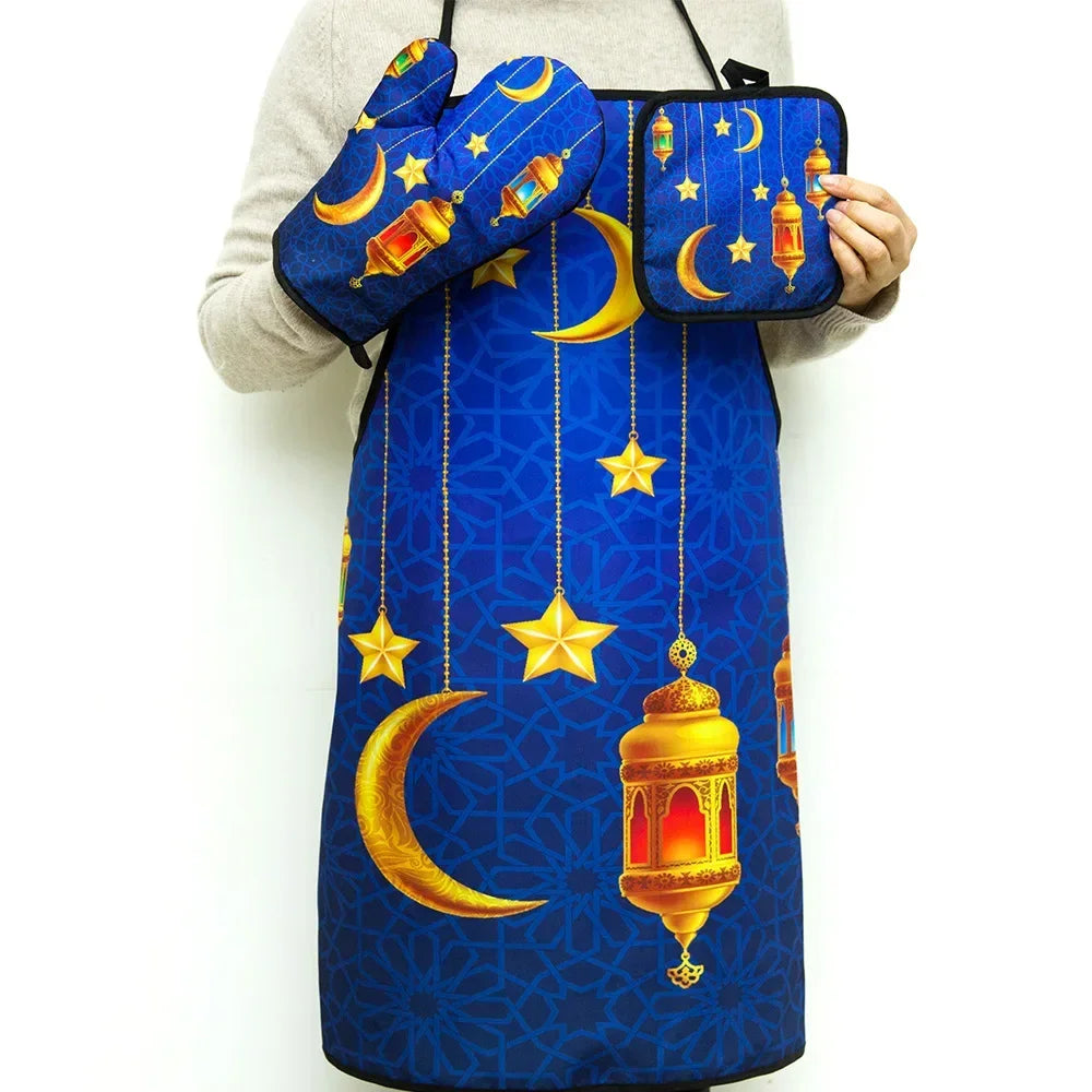Ramadan Mubarak cooking baking apron pot holder Oven mitt Eid al-Fitr Muslim Islamic Kareem Suhoor Iftar kitchen decoration gift