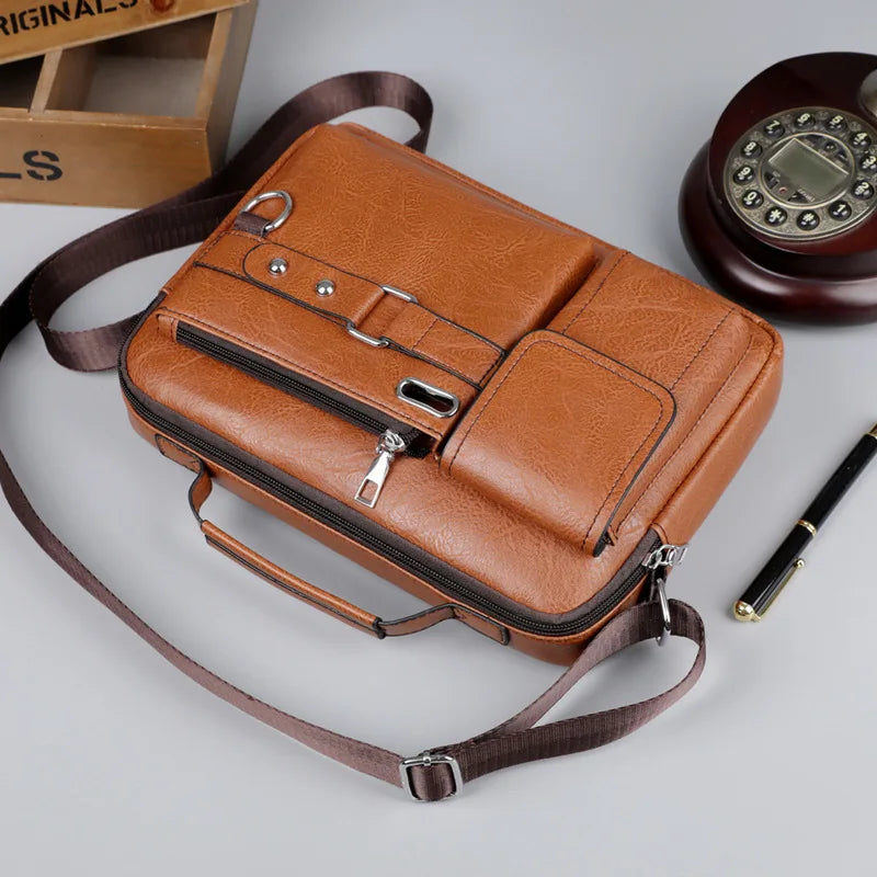 Men's Retro Messenger Bag with Waterproof Design, Large Capacity Laptop Briefcase for Office Work,Travel and School