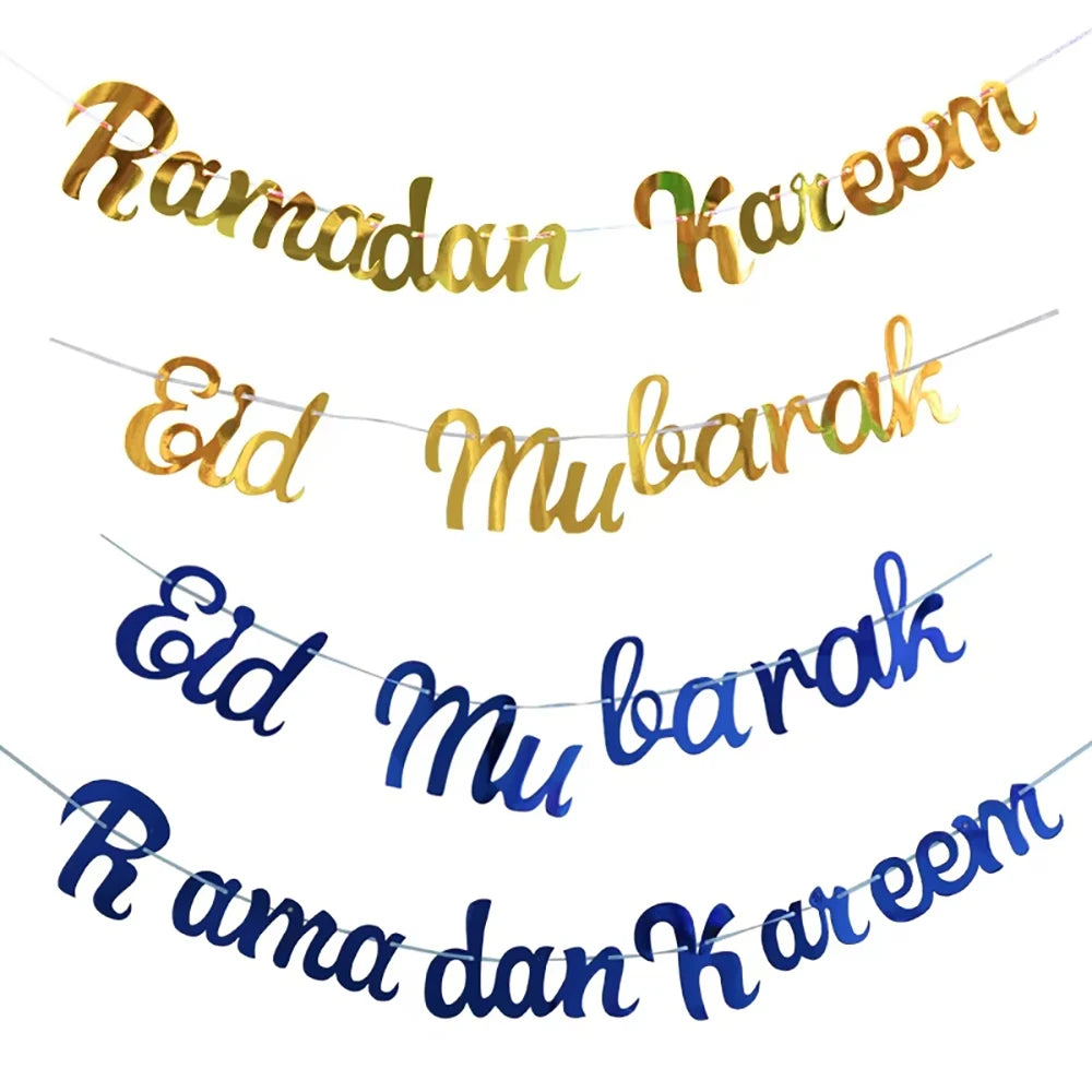 Eid Mubarak Banner,Ramadan Gold Banner Garlands,Ramadan Kareem Islamic Muslim Party Home Decor