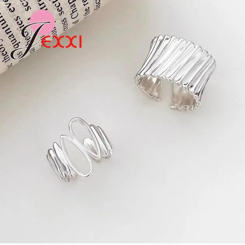 Rings for Women Couple 925 Sterling Silver Minimalist Handmade Simple Wide Interware Ring