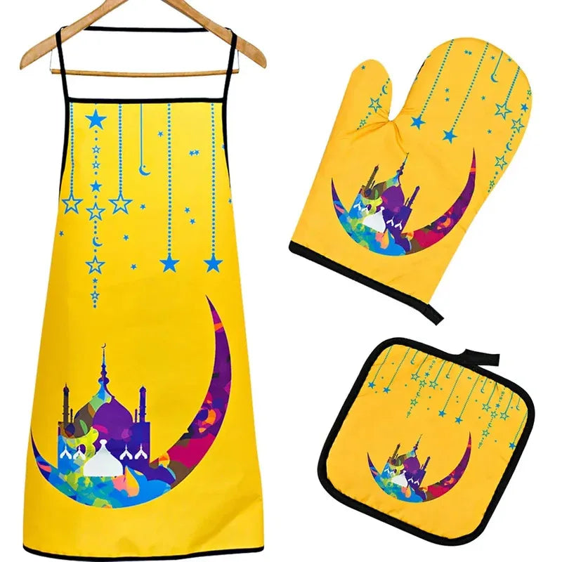 Ramadan Mubarak cooking baking apron pot holder Oven mitt Eid al-Fitr Muslim Islamic Kareem Suhoor Iftar kitchen decoration gift