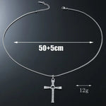 Religious Cross Necklace Iced Out Crystal Pendant Titanium Steel Cuban Chain Men's Trendy Jewelry