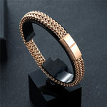 MKENDN 8MM Blue Stainless Steel Curb Chain Bracelet Men Women.