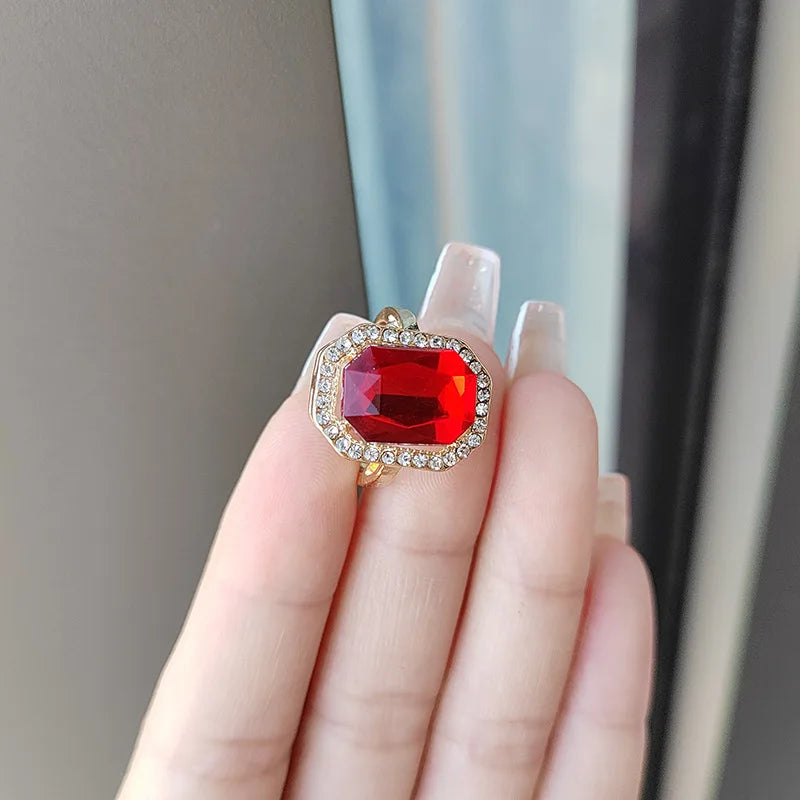 Luxury Ruby Emerald Ring For Women Adjustable Wide Face Men's Ring Jewelry Zircon Shiny Fine Jewelry