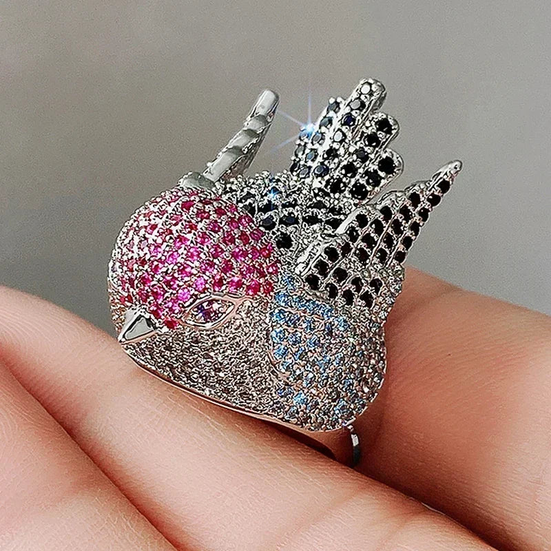 Rainbow Bird Rings for Women Hyperbole Female Finger Accessories