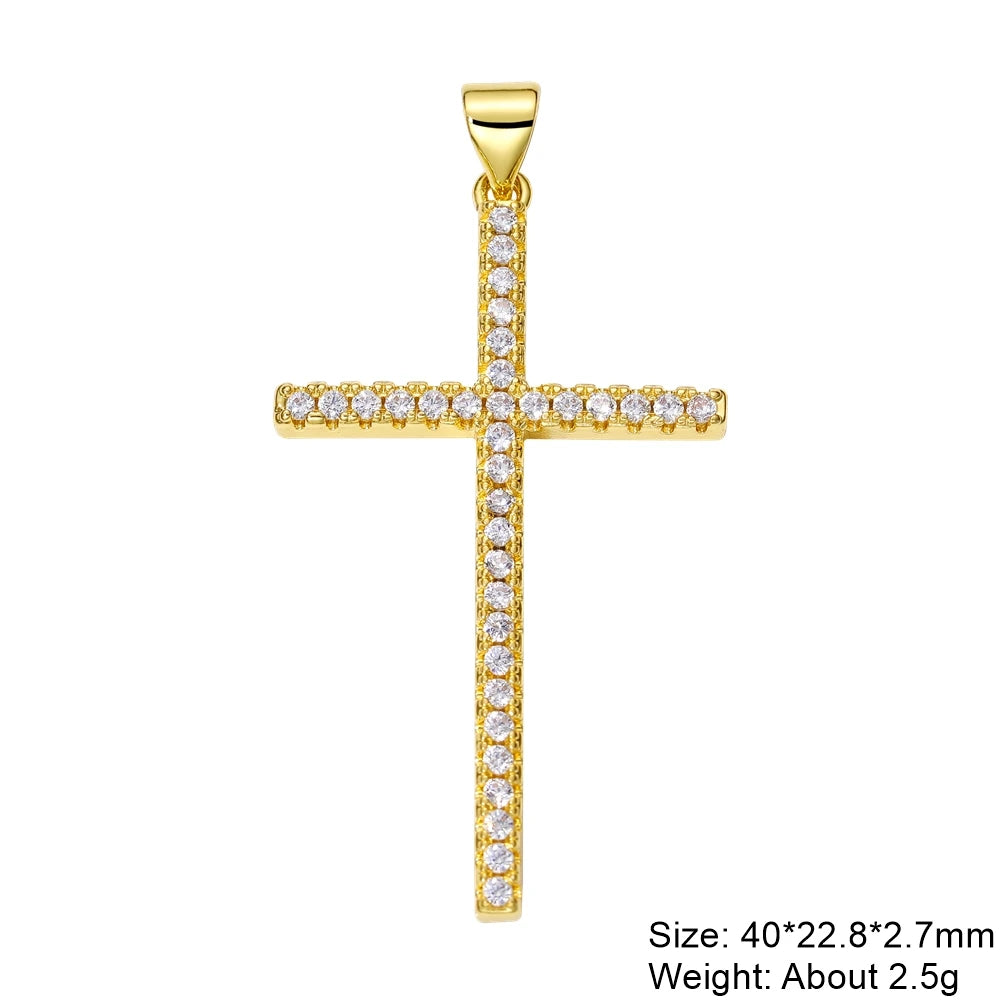 Religious Talisman Jewelry Accessories Handmade 18K Real Gold Plated Cz Paved Catholic Christian Cross