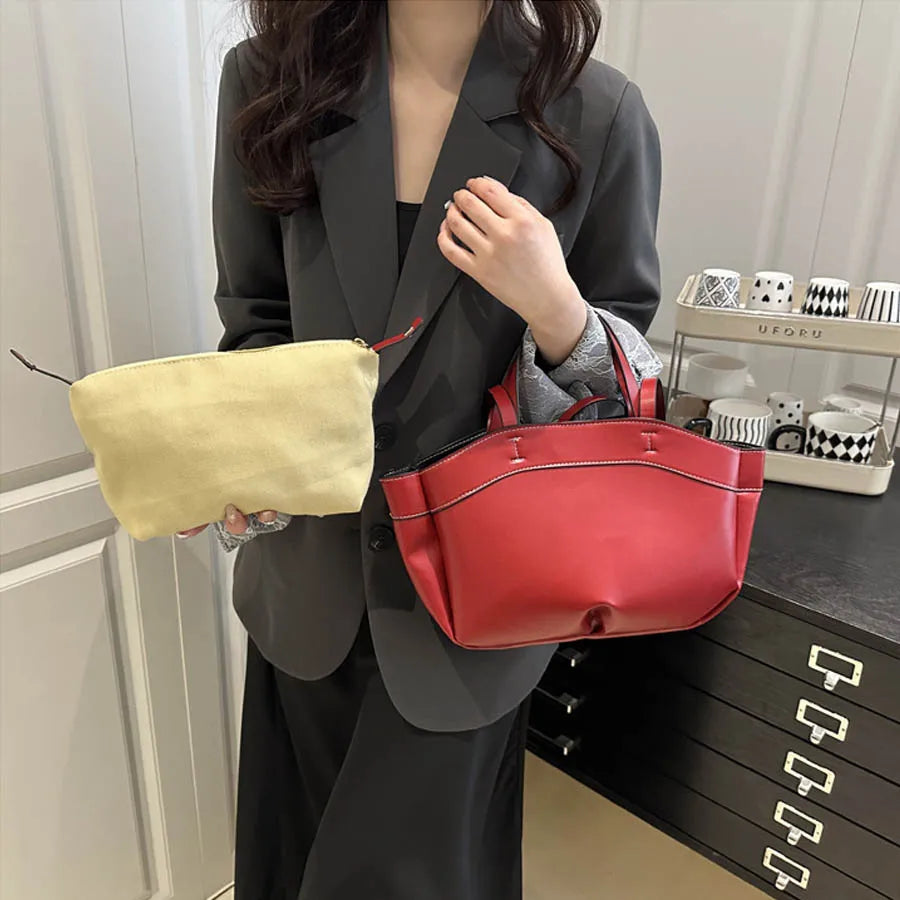Women Tote Bag Underarm Bag Large Capacity PU Leather Shoulder Bag.
