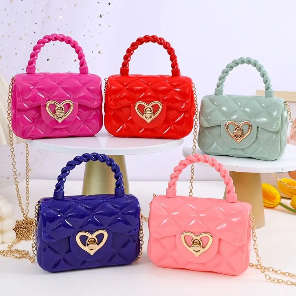 Kids PU Leather Crossbody Bags Girls Heart Shoulder Bags Children Mini Coin Purses Jelly Bag