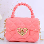 Kids PU Leather Crossbody Bags Girls Heart Shoulder Bags Children Mini Coin Purses Jelly Bag