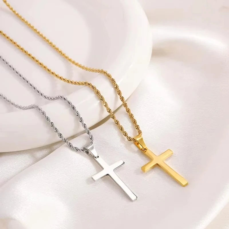 Men's and women's new cross pendant necklace, minimalist gold jewelry.
