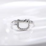 Cat Rings for Women Simple White Zircon Elegant Adjustable Rings Cute Animal Fashion Jewelry