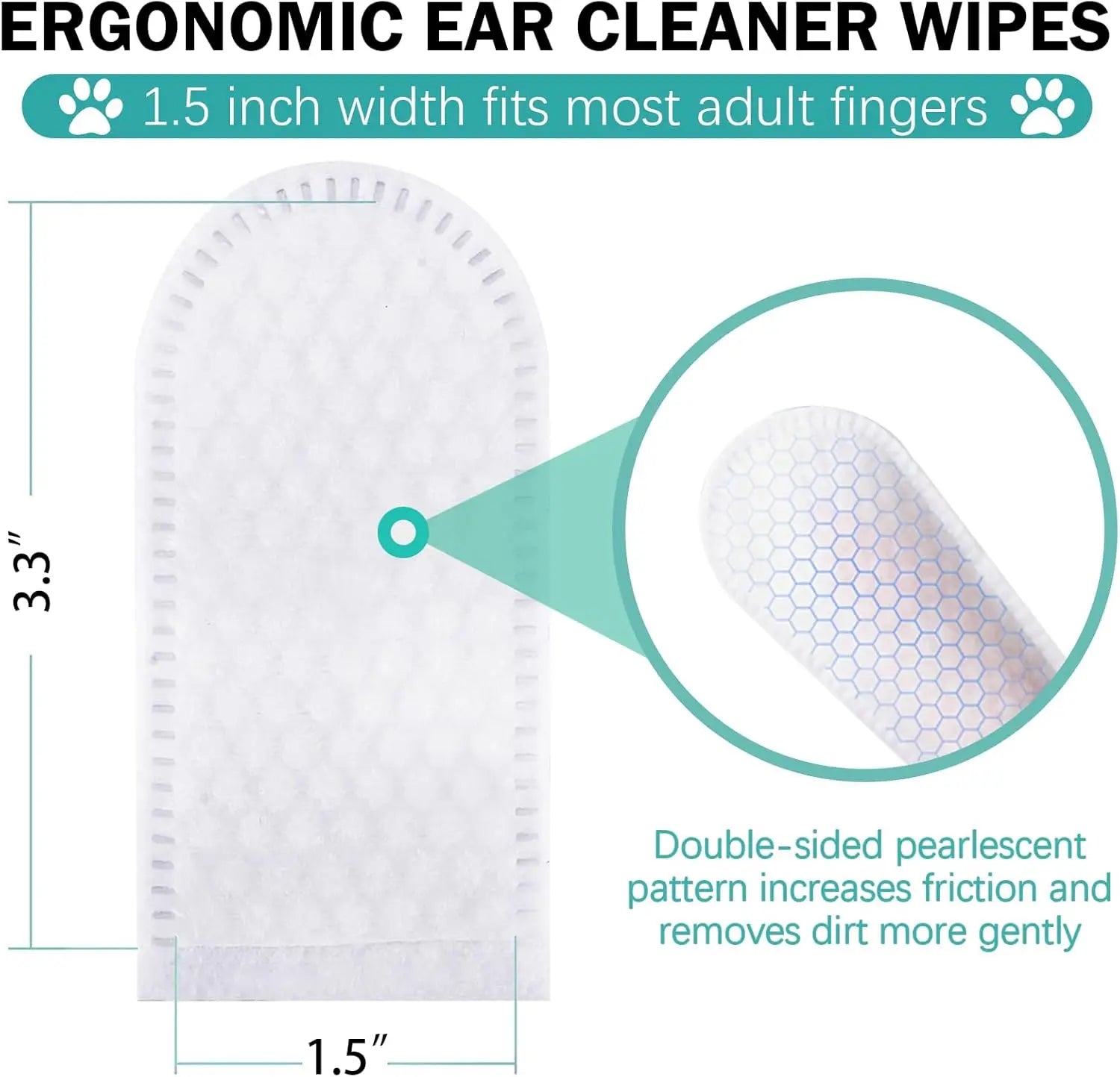 Pet Ear Wipes, Ear Cleaner Finger Wipes for Cats and Dogs, Soft & Easy Otic Cleaning Pads, Pet Supplies