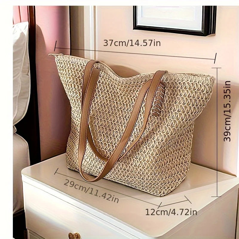 Chic Handbag Beige Large-Capacity Woven Handbag