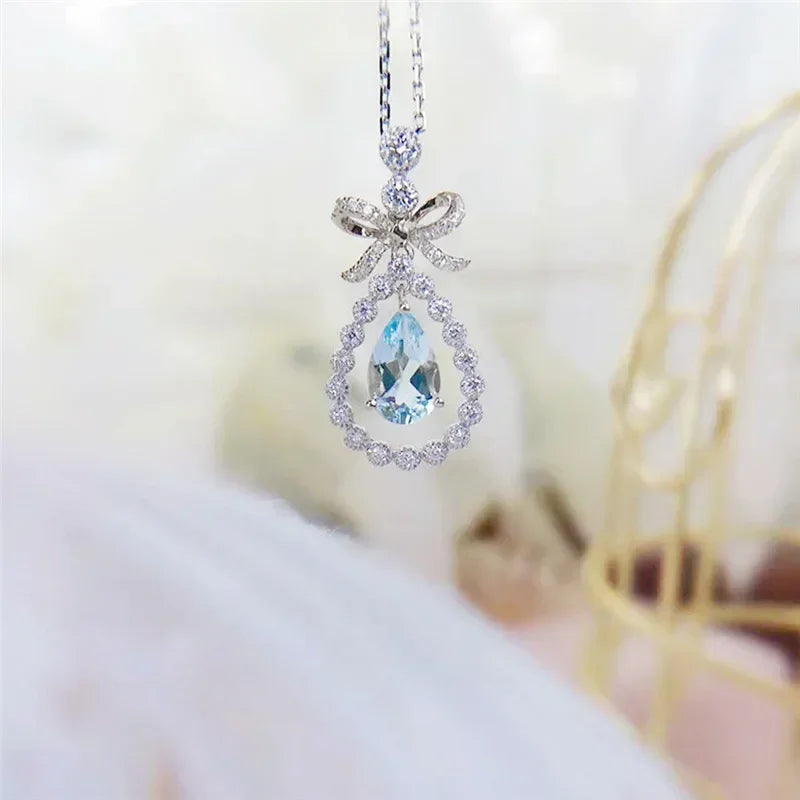 Necklaces for Women Romantic Bow with Water Drop Cubic Zirconia