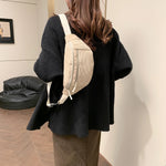 Women Waist Bag Corduroy Student Shoulder Handbag Crossbody Chest Breast Bag.