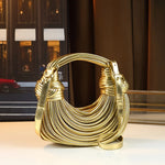 Handbags for Women 2026 New Gold Luxury Designer Brand Handwoven Noodle Bag.