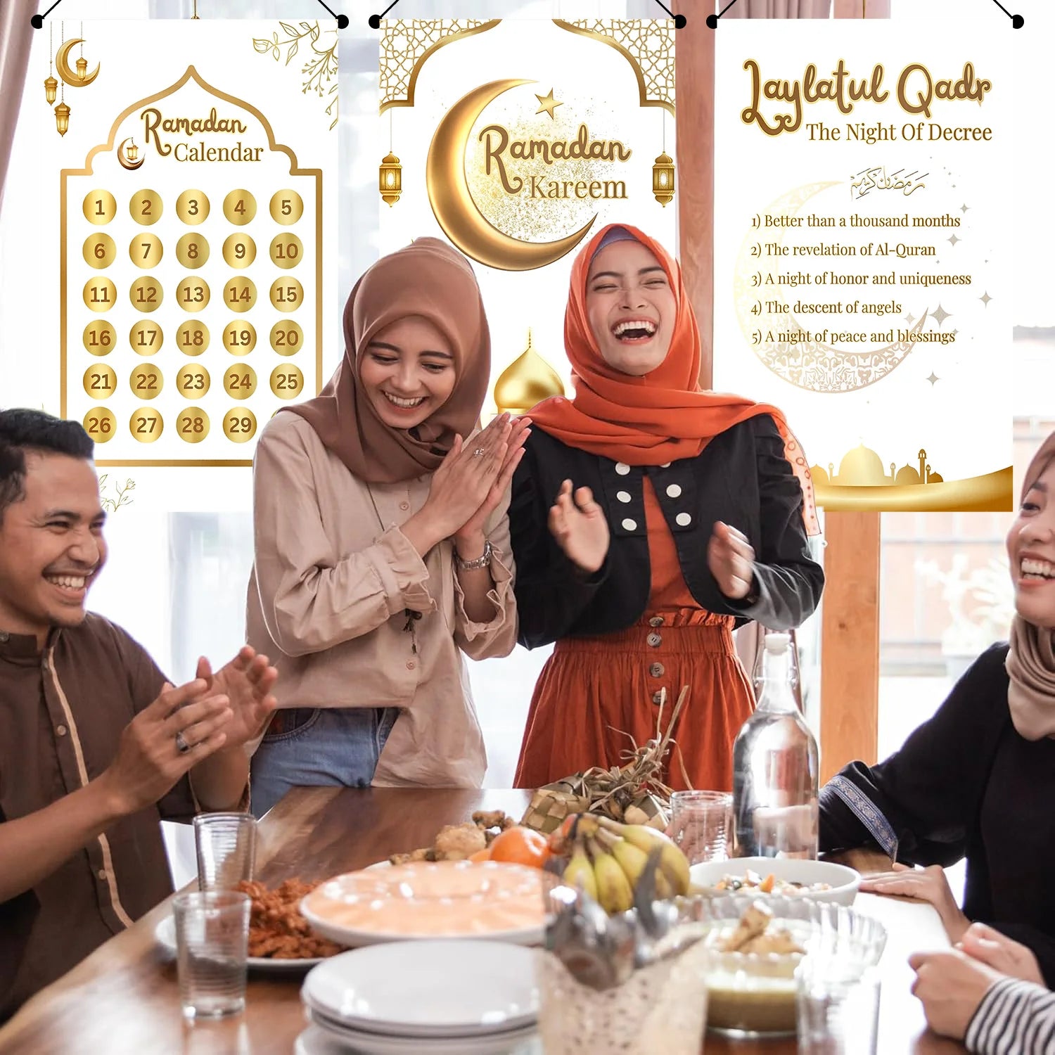 Ramadan Platinum Hanging Banner party decoration Mubarak Ramadan Calendar Kareem star moon Celebration Banner Gift adults favors