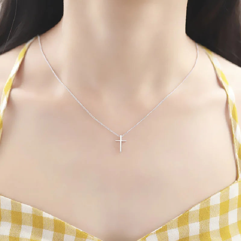 925 Sterling Silver Cross Pendant Necklace Dainty Minimalist Jewelry for Women.