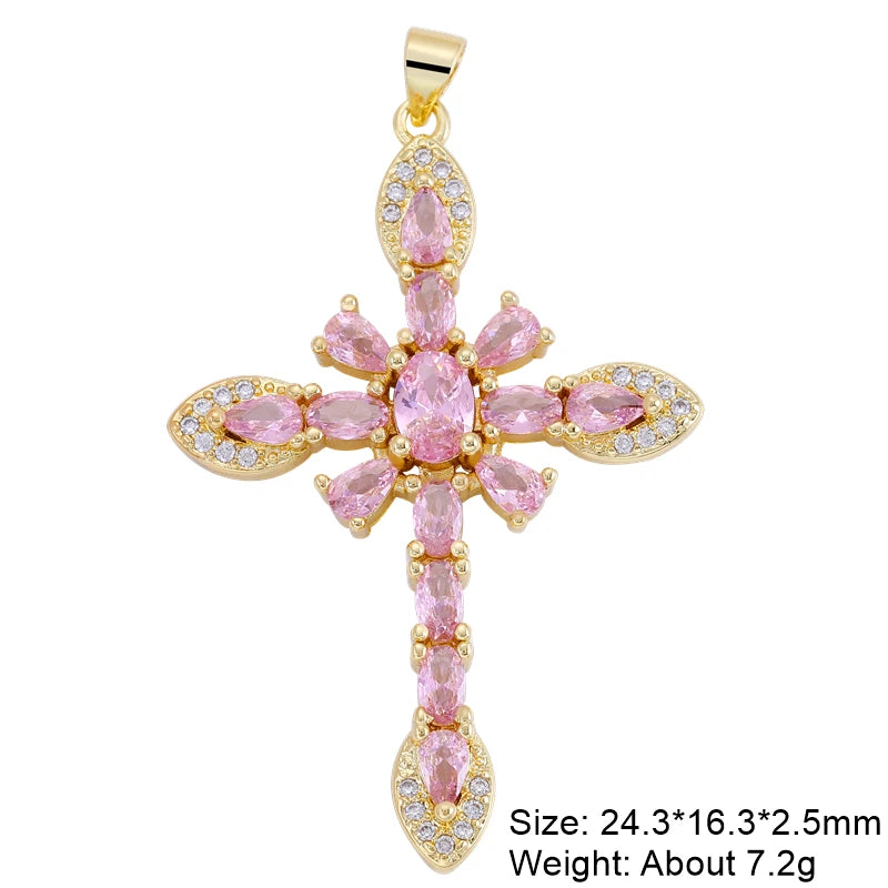 Religious Talisman Jewelry Accessories Handmade 18K Real Gold Plated Cz Paved Catholic Christian Cross