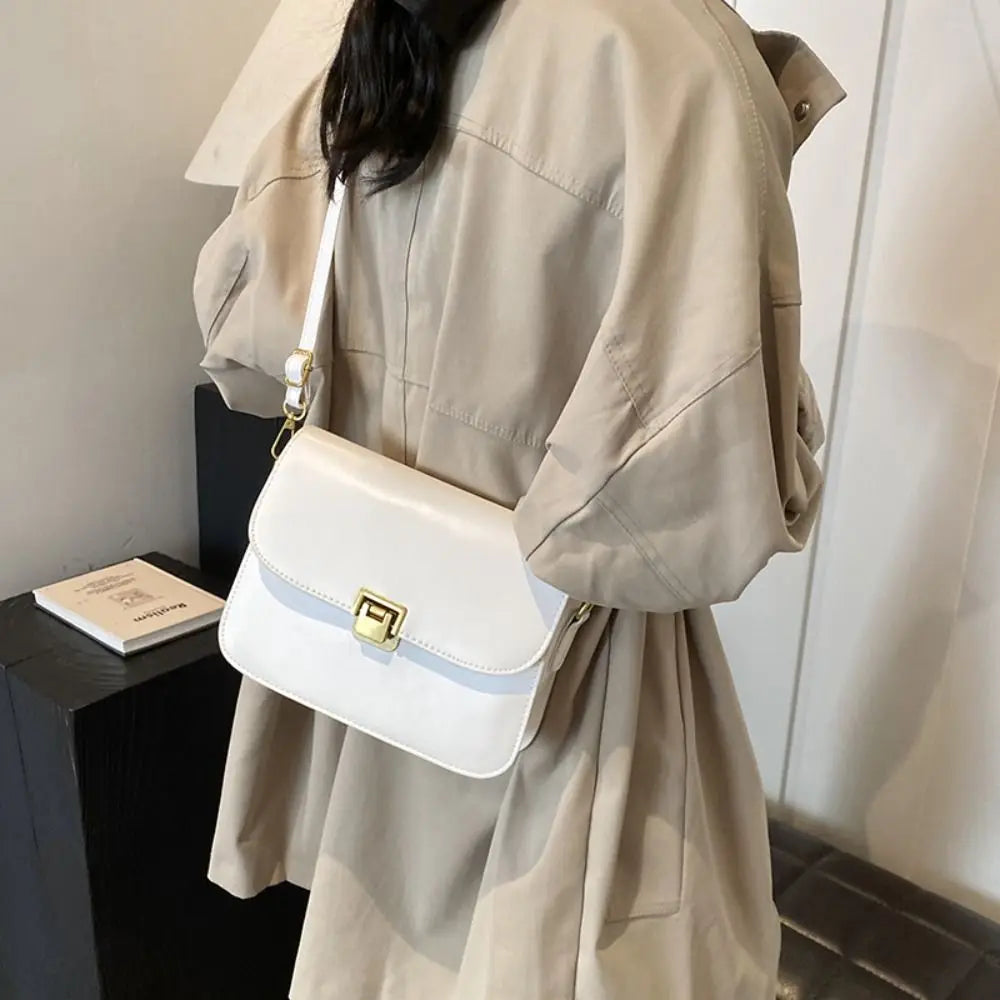 Fashion PU Leather Women Crossbody Bags Black White Khaki Brown Waterproof Korean Shoulder Bag.