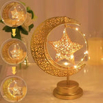 Ramadan LED Night Light Rotating Iron Moon and Stars Decor